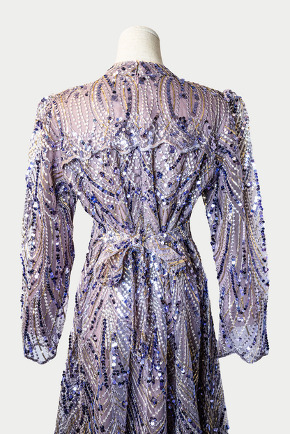 Lace Dress with Sequins and Embroidery in Purple
